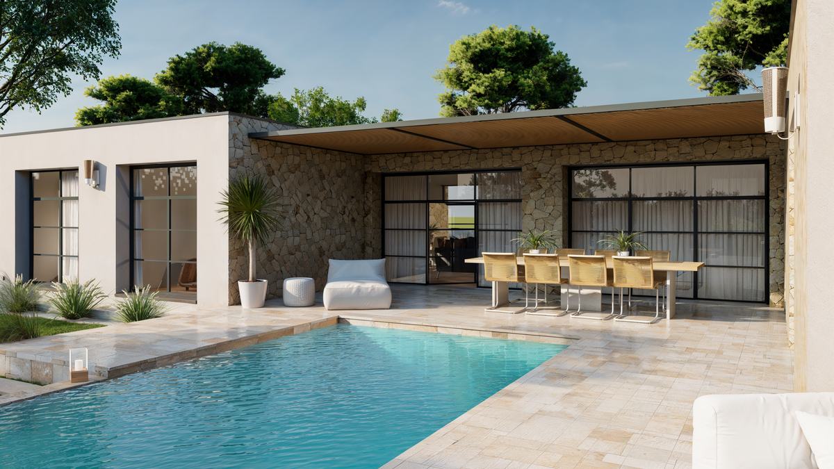 Patio en pierre avec pergola