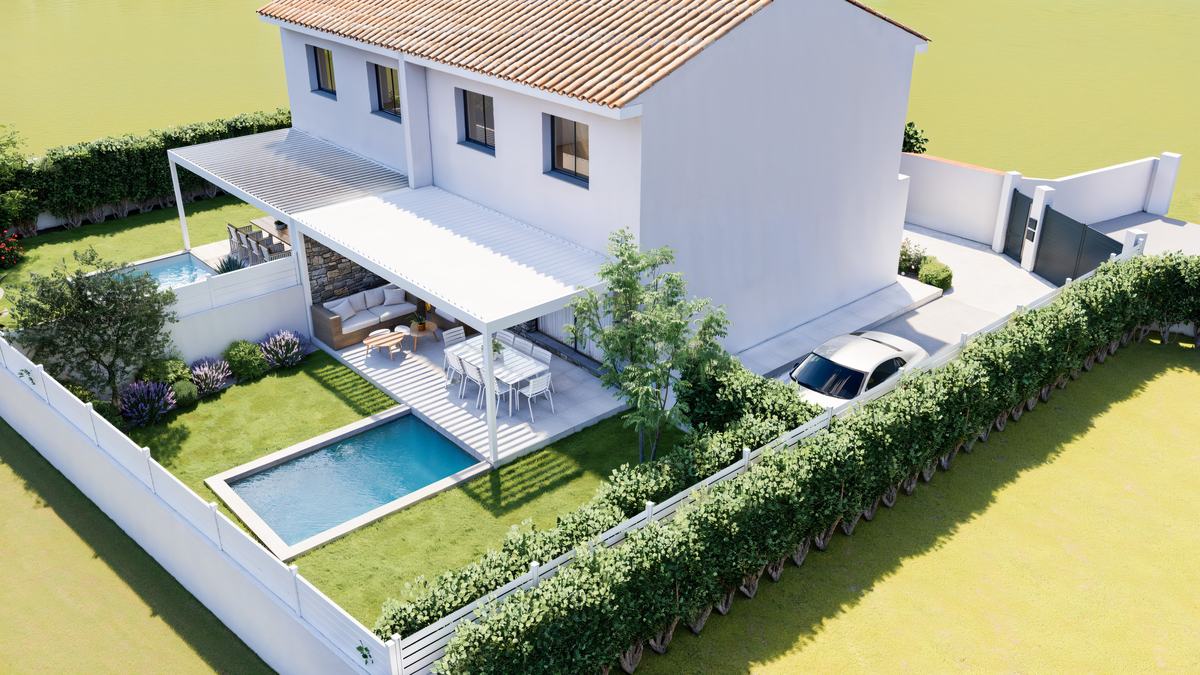 Vue aérienne : deux maisons, deux jardins privatifs