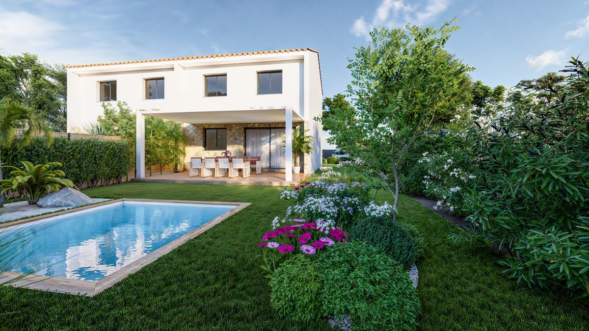 Jardin privatif paysager avec piscine