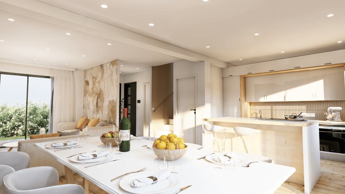 Pièce de vie avec cuisine ouverte
